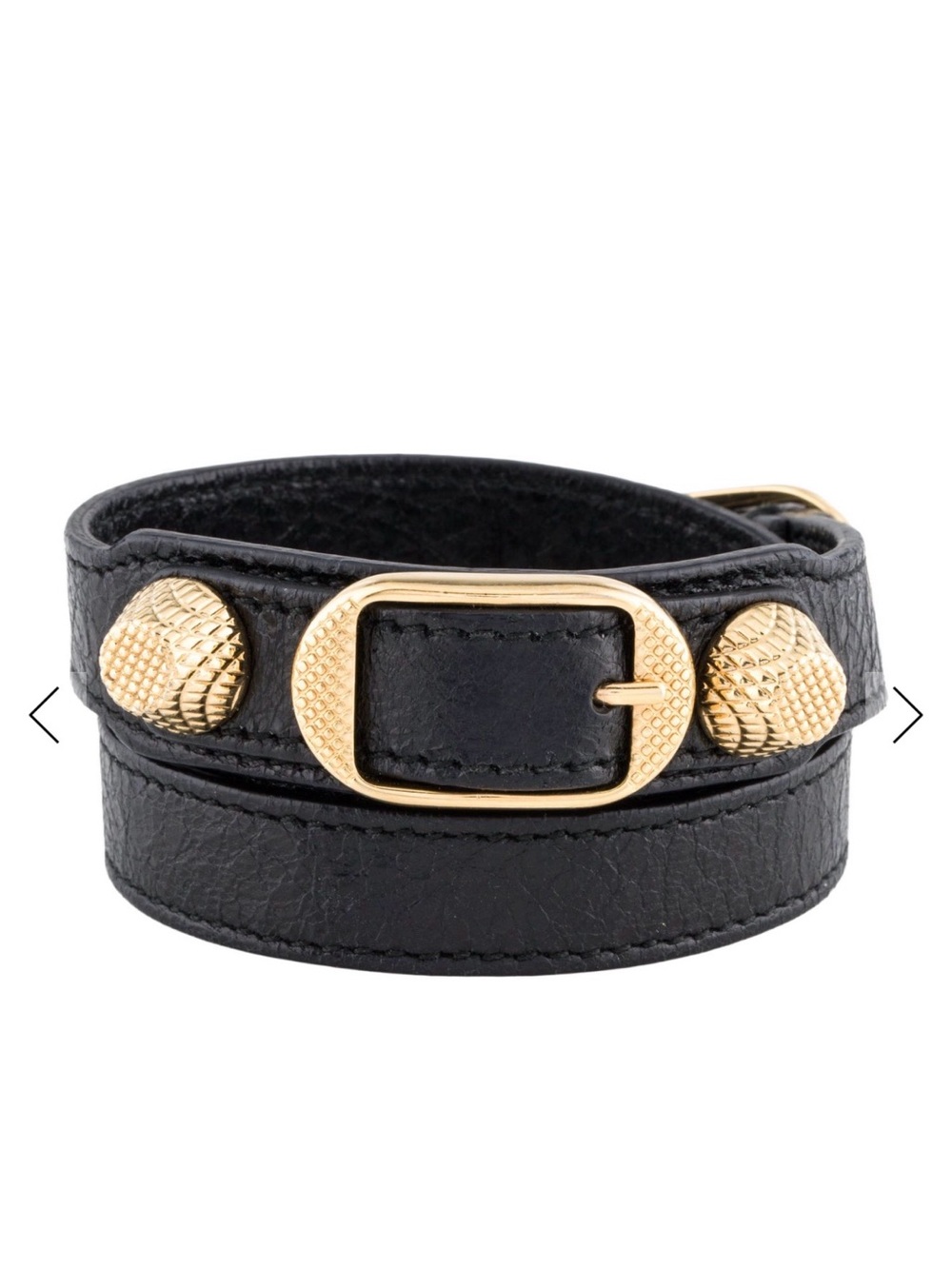 Balenciaga Black Leather Triple Wrap Bracelet with Gold Studs Dustbag & Box